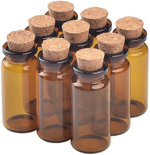 0.866x1.969x0.492 in 0.3 fl oz Botellas de vidrio ámbar con corcho pequeños frascos vacíos lindos 0.3 fl oz corchos de vidrio frascos de botella 12
