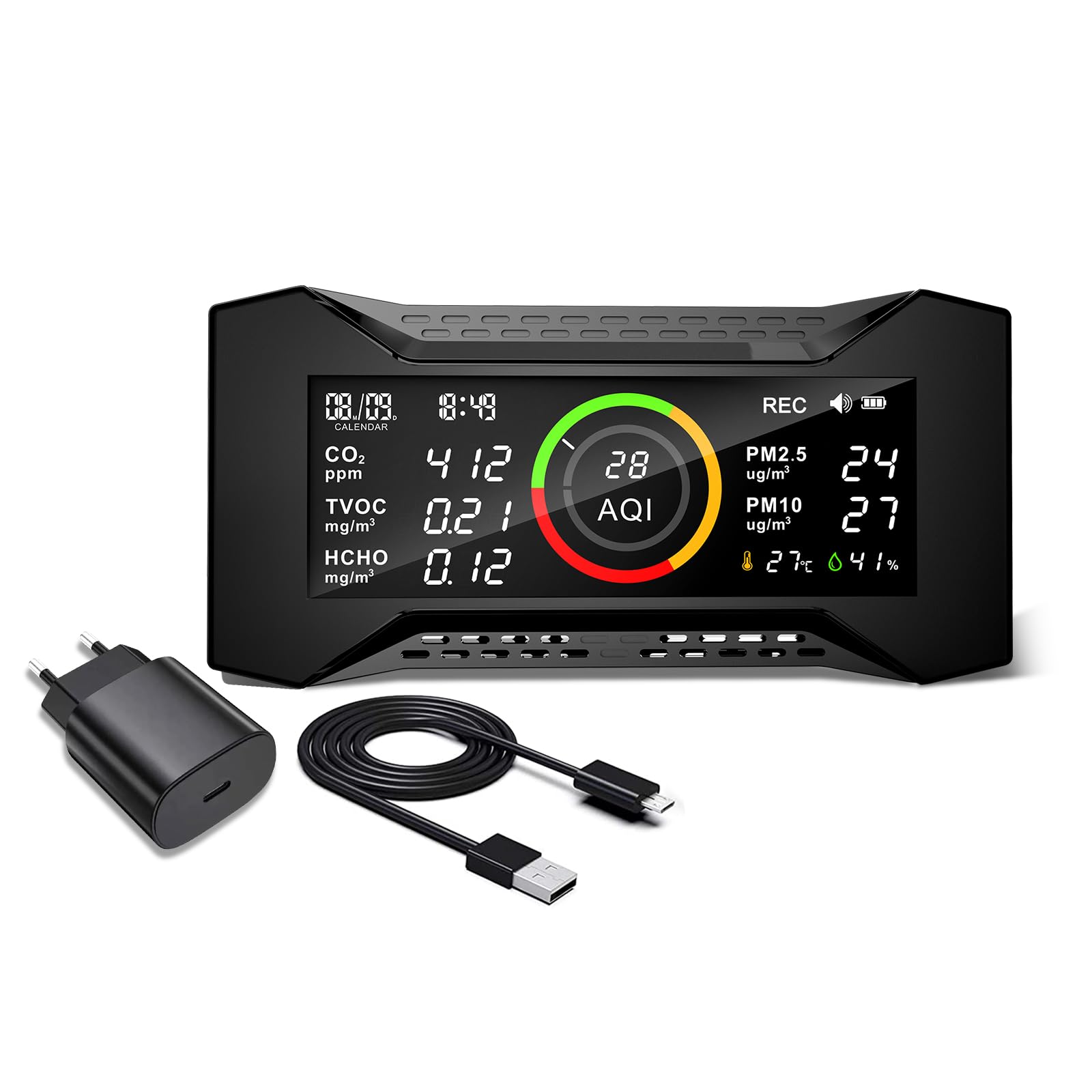 Air Quality Monitor Indoor, Simbow CF-20 8-in-1 CO2 Monitor Air Quality Tester for (PM2.5, PM10, CO2, VOC, Formaldehyde, Humidity, Temp) Air Quality