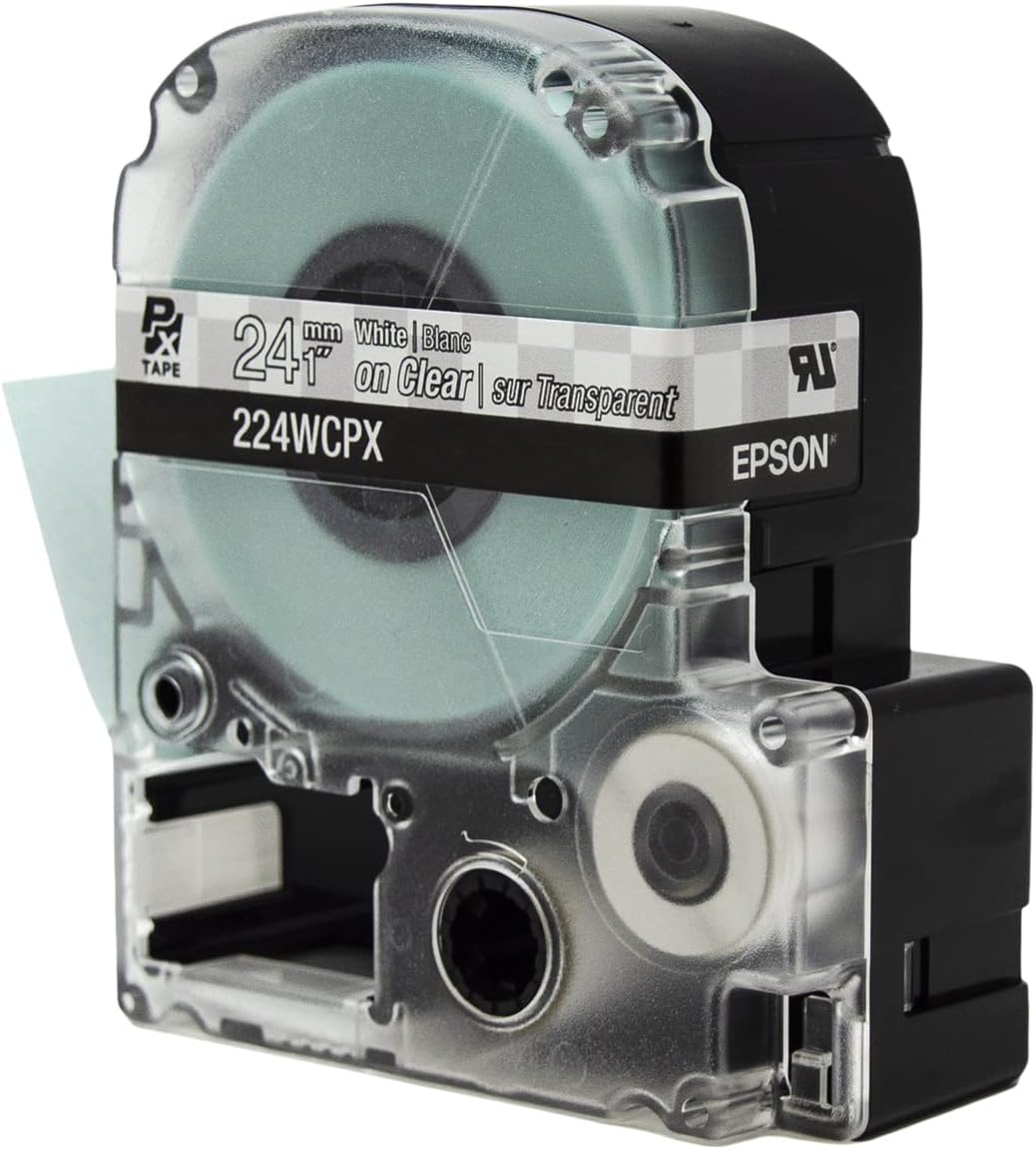 Epson LABELWORKS 224WCPX Genuine PET (Polyester) Tape Cartridge - White on Clear Label Maker Tape - 1" (24MM) Wide, 30'