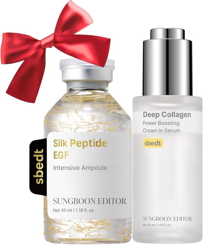 SUNGBOON EDITOR Ultimate Firming Bundle Set for Elasticity Support & Smooth-Looking Skin, EGF Silk Peptide Ampoule & Collagen Serum, Korean Skincare Gift Set