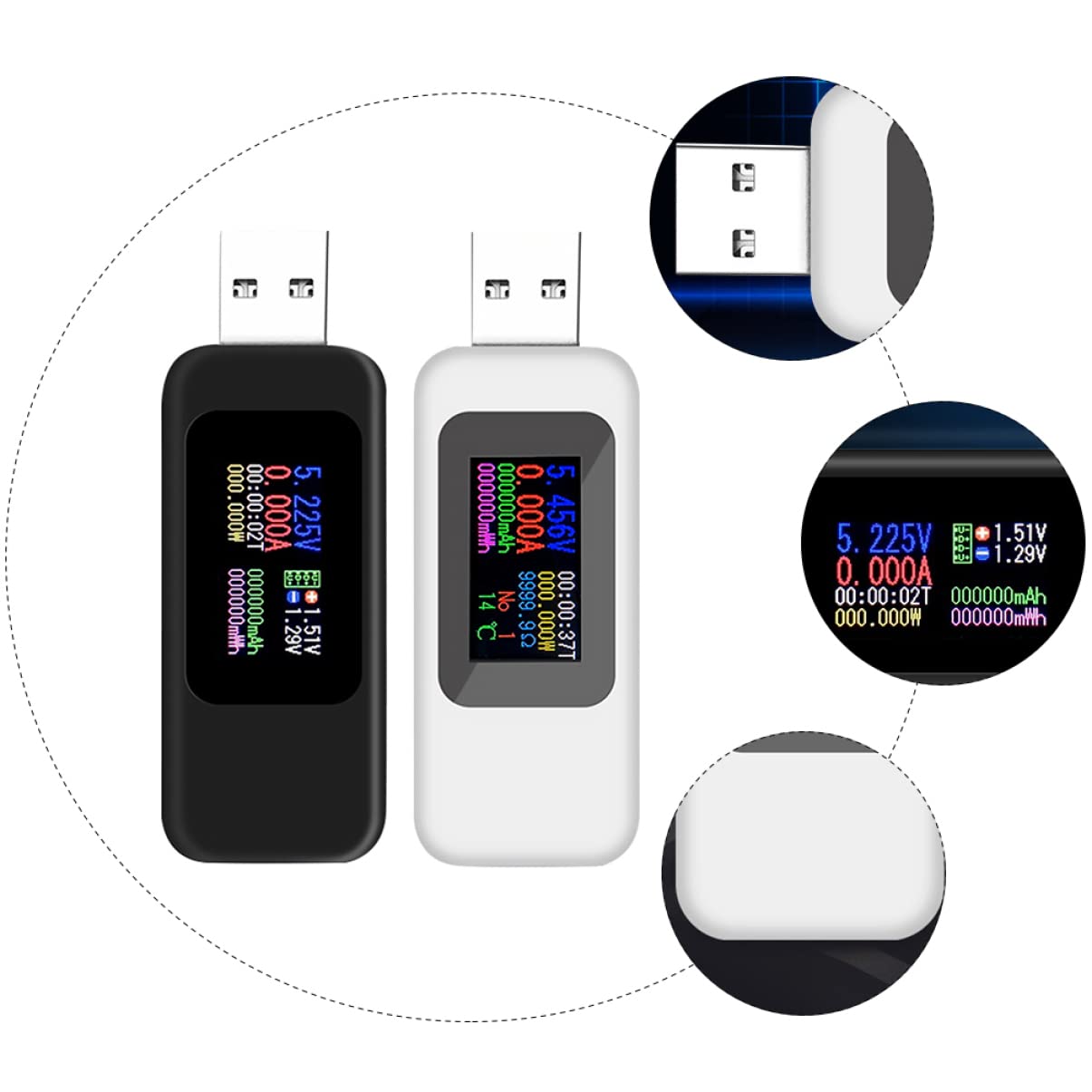 TEHAUX 4pcs USB Voltmeter Ammeter Screen Tester Black White Accurate Voltage and Detection LCD Display Charging Monitor for Easy Application