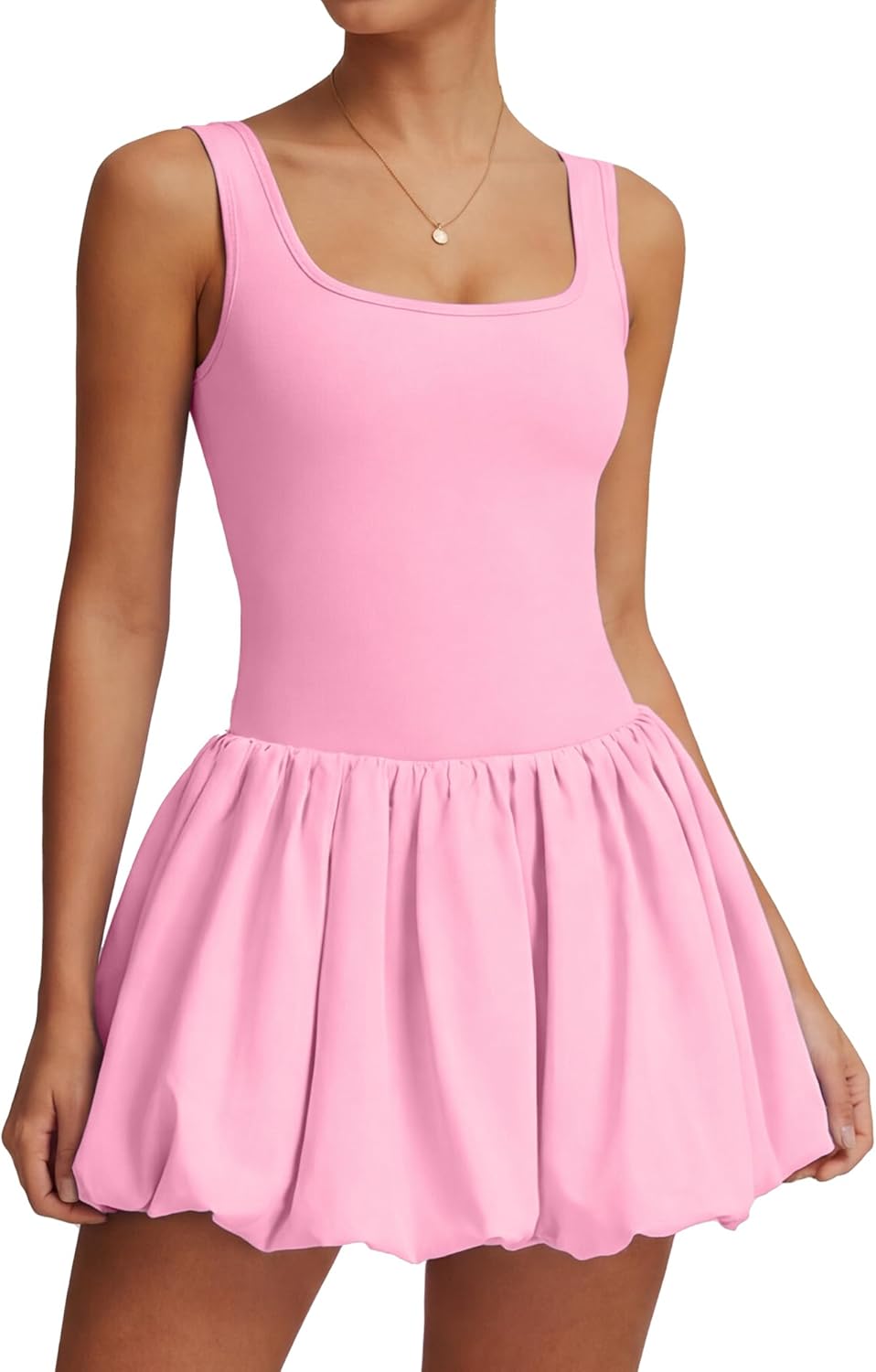 FEOYA Women's Bubble Tennis Dress Sleeveless Quick-Dry Athletic Mini Dress Y2K Club Party Build in Shorts with Pockets