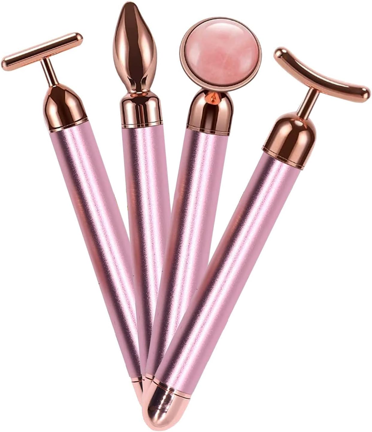 Ladista LEM-09 L6 Electric Face Roller 4-in-1 Natural Jade Micro Vibrating Facial Massager Beauty Bar Skin Care Tool for Anti-Aging & Wrinkles For Skin Tightening (Rose Quartz)