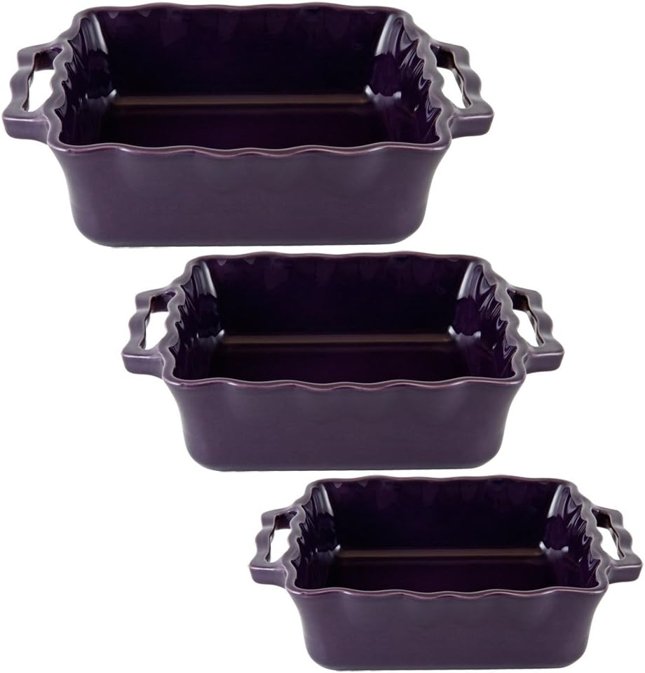 Appolia French Cuisine 3 Piece Square Baker Set, Eggplant