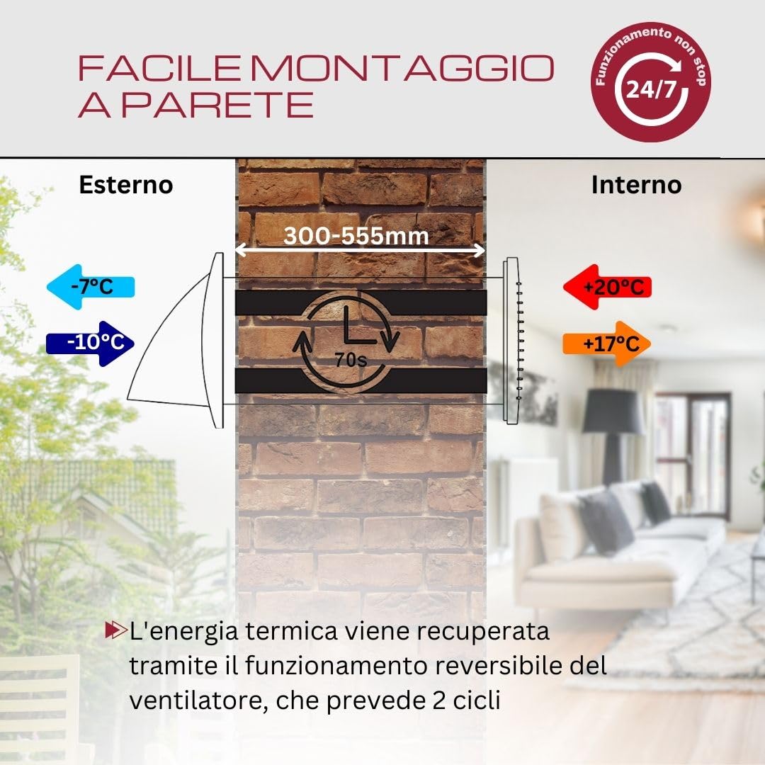 100mm Ventilazione Meccanica Controllata VMC Doppio Flusso Recupero Calore con Interruttore - Antracite VMC Recuperatore di Calore Doppio Flusso