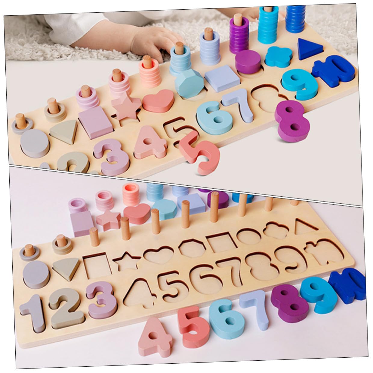 Tablero de Conteo de Madera Formas Geométricas y Números en Colores Pastel, Juguete Educativo Práctico para Niños de 3 a 4 Años en Juego y Aprendizaje