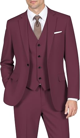 Mens Slim Fit Suits 3 Piece Slim Fit One Button Dress Blazer Vest and Pants Suit Set for Wedding Business Prom