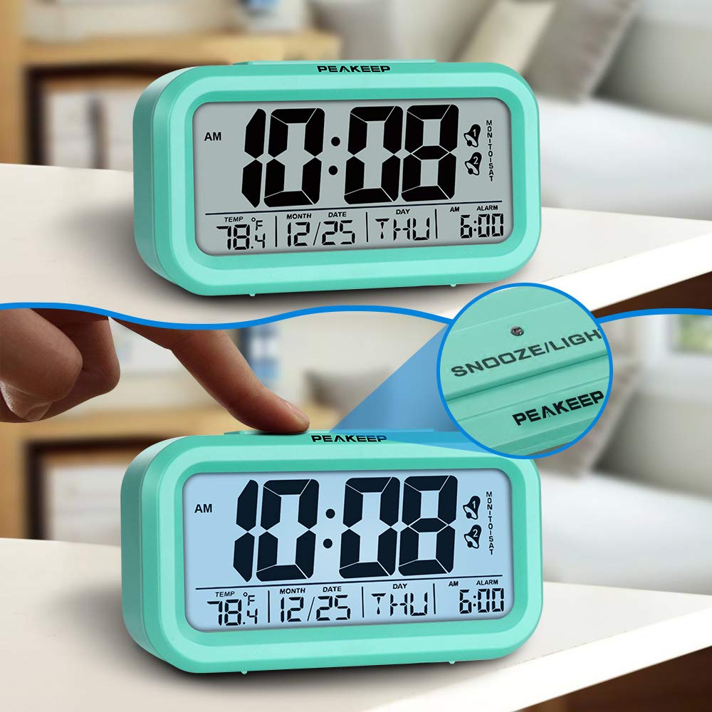 Peakeep Battery Operated Cordless Digital Alarm Clock with 2 Alarms