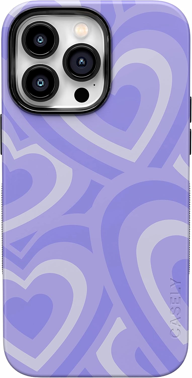 Casely iPhone 14 Pro Case | Love Song | Lavender Hearts | Compatible with MagSafe | Bold Protective Case Design