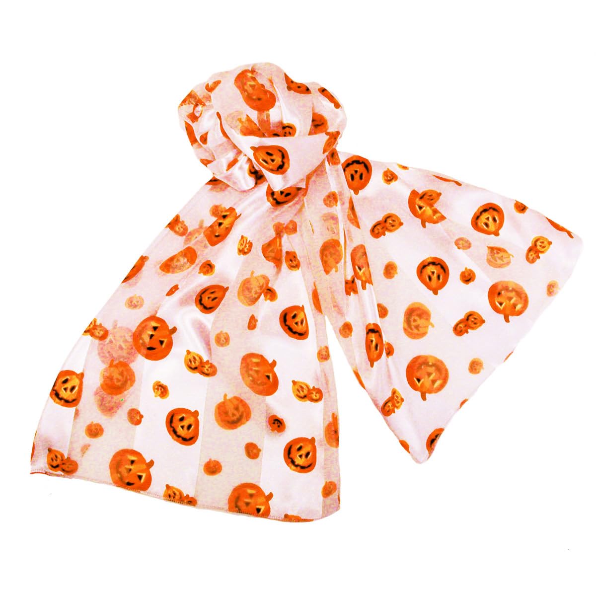 Evening Elegance Women's White Halloween Scarves For Long Lightweight Satin Chiffon Silky Feel Spooky, Medium