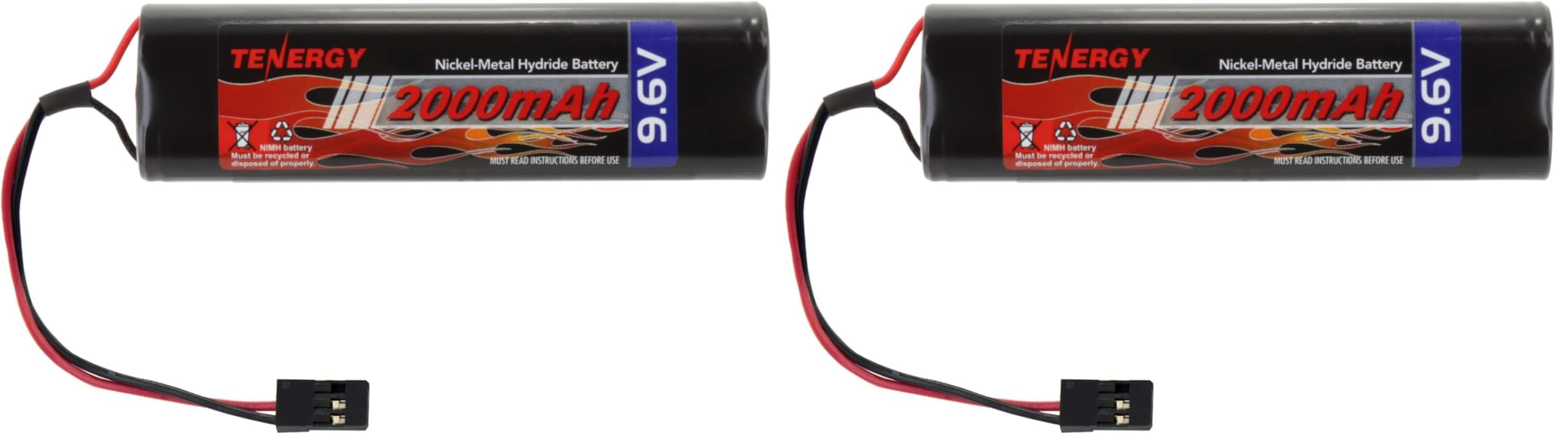 Tenergy NiMH Receiver Battery Pack with Hitec Connectors 9.6V 2000mAh High Capacity Futaba Battery Pack, Square NT8S600B Rechargeable Battery Pack for RC Receivers, Airplanes, and More (Pack of 2)