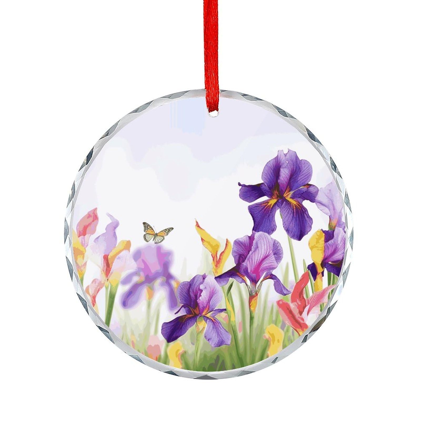 Fodpand Women's Style Iris Flower Butterfly Round Glass Ornament Keepsake Gift Exchange Ideas Car Decor,Christmas Ornaments For Tree Window Garden Ornaments