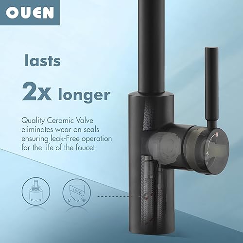 Miniatura 5 de OUEN Grifo de cocina negro mate con rociador extraíble, tres modos de acero inoxidable 304 negro grifo de cocina, moderno comercial rv monomando