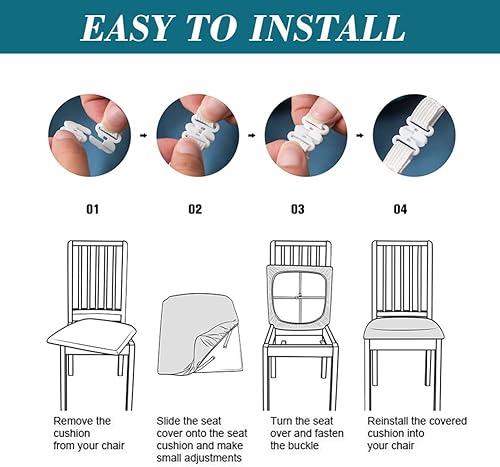Miniatura 7 de HFCNMY Fundas de asiento para sillas de comedor, paquete de 6 fundas elásticas impermeables de poliuretano para sillas de comedor, fundas de asiento
