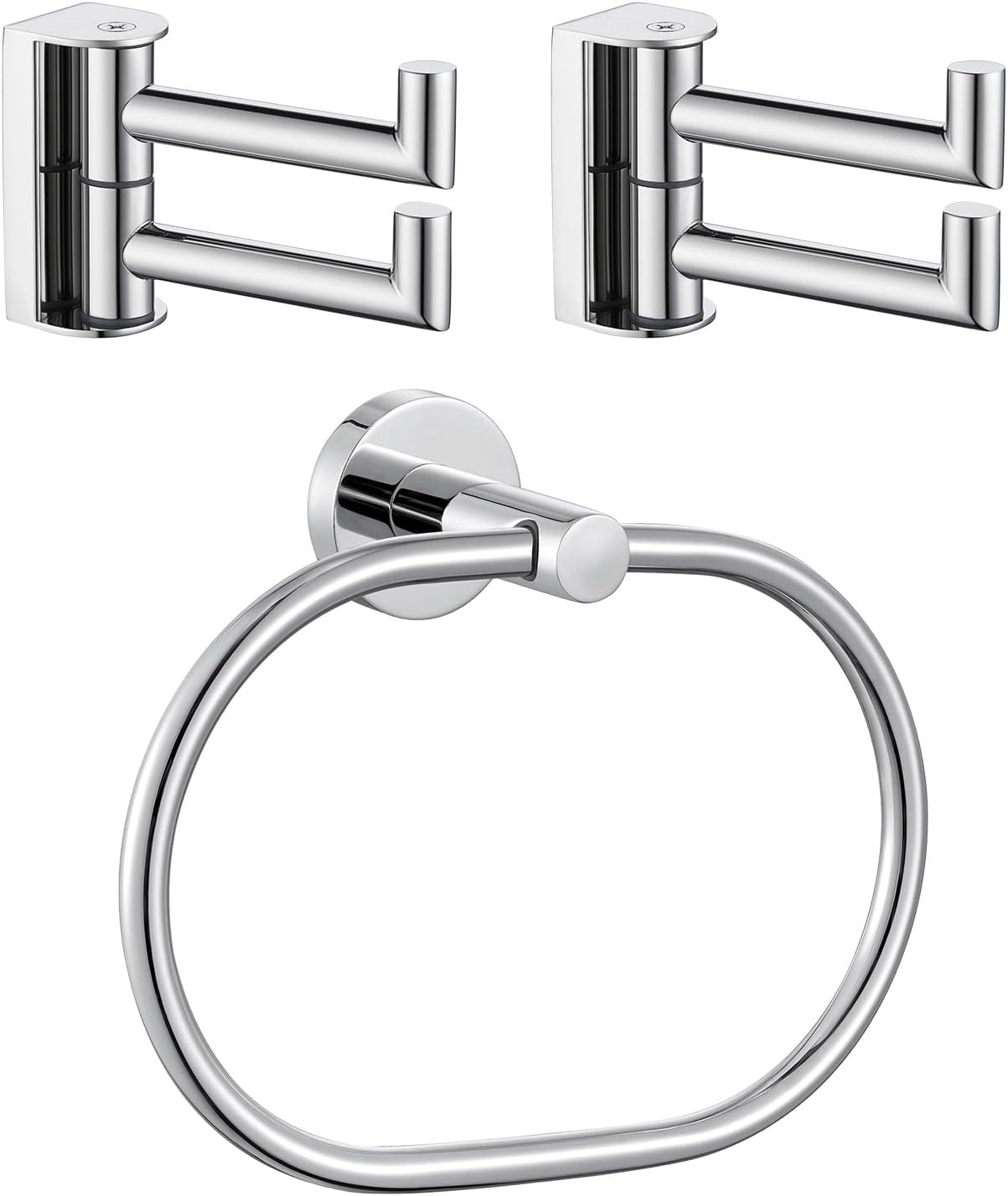 Angle Simple Double Swivel Robe Hook 2PCS Bundle with Removable Hand Towel Ring (Polished Chrome)
