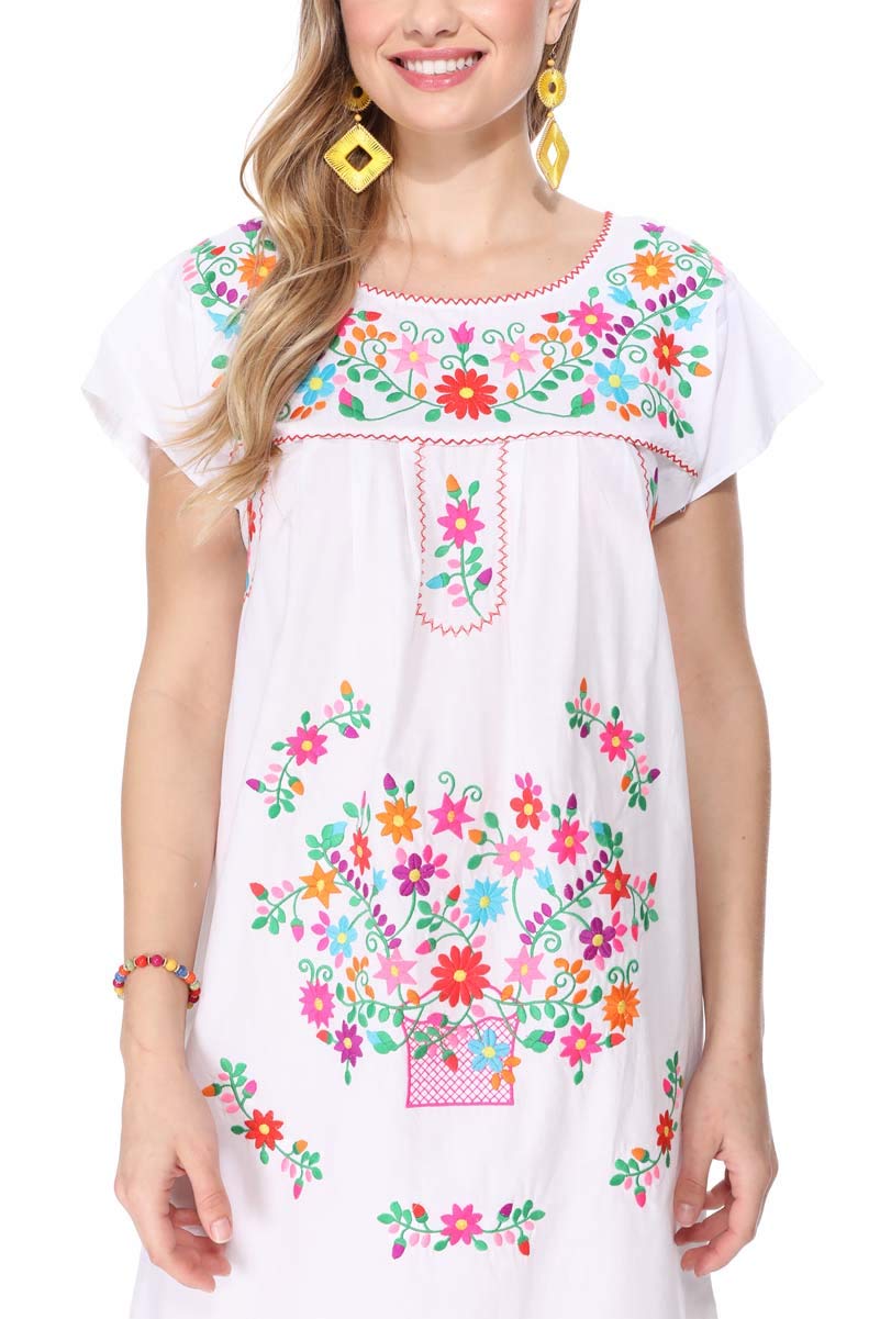 unik Vestido Campesino Tradicional Mexicano del Cinco de Mayo, Talla S-3X - Blanco - XX-Large