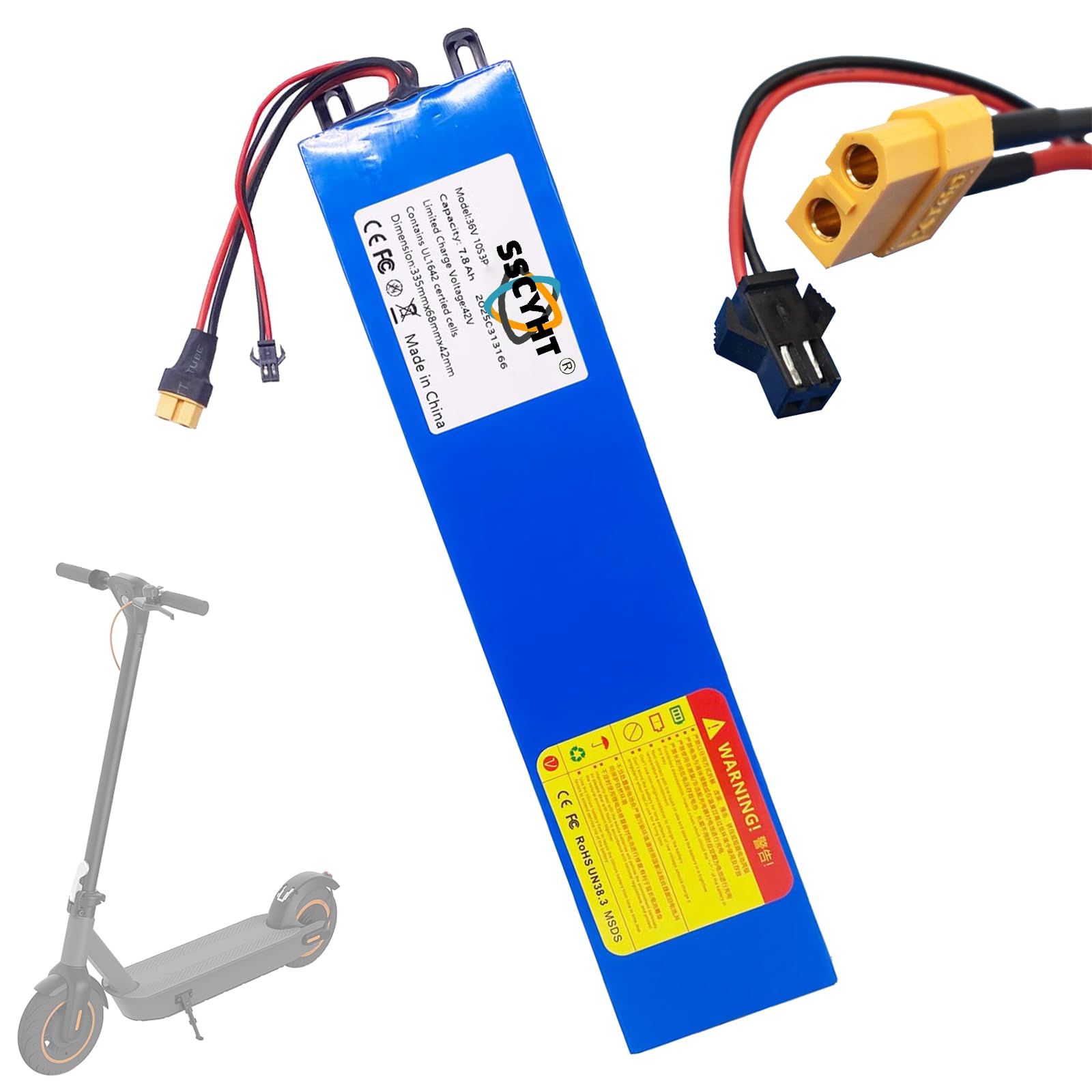 Batteria Litio Interna 36V 7,8Ah 7800mAh per Monopattino Elettrico | Batteria sostitutiva per monopattino pieghevole, kit di riserva, connettore SM+XT60, rivestimento in PVC blu