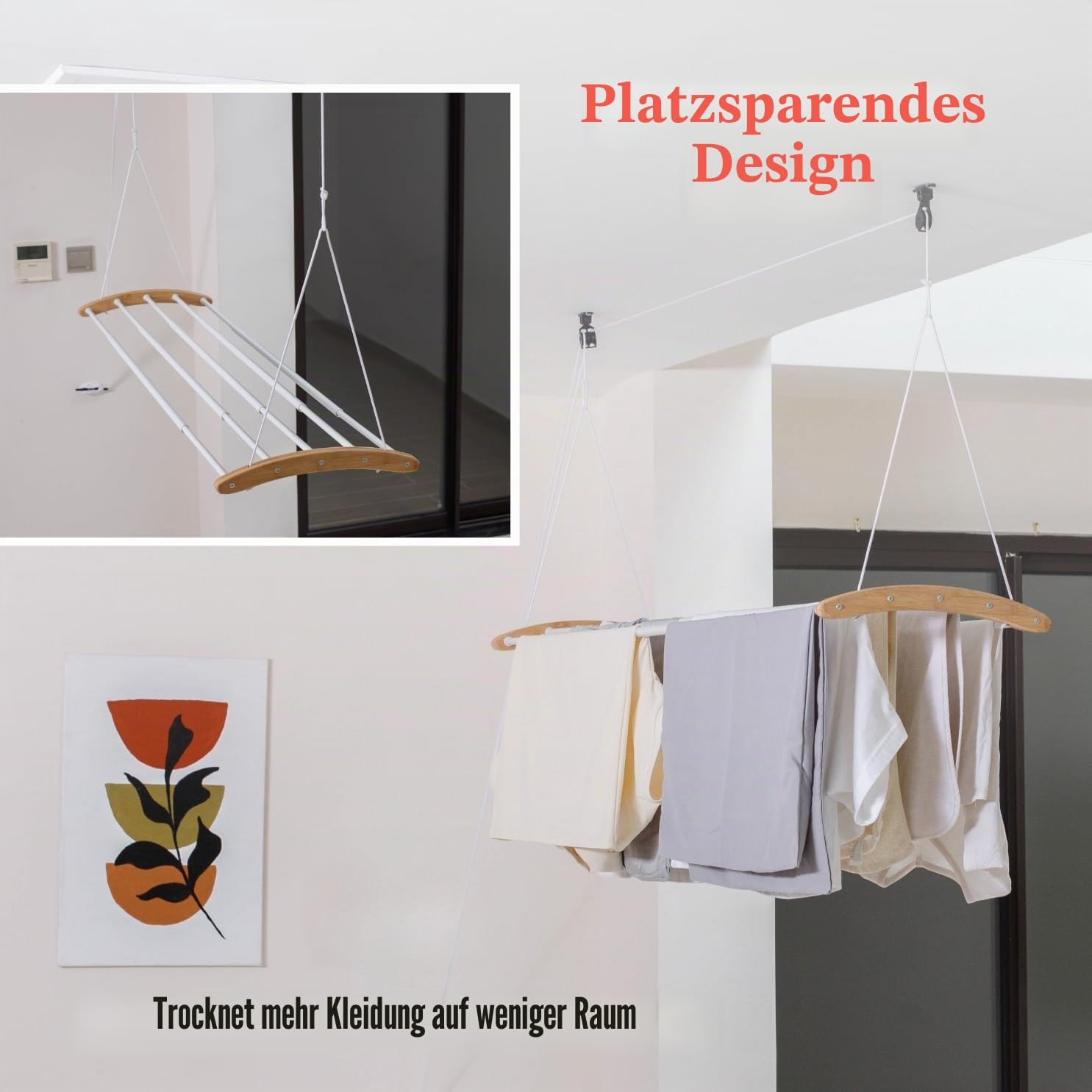 Home in Bold Deckenmontierter Wäscheständer für Wäsche, Platzsparend, Metall, Spannungsmontage, 21'' - 32''