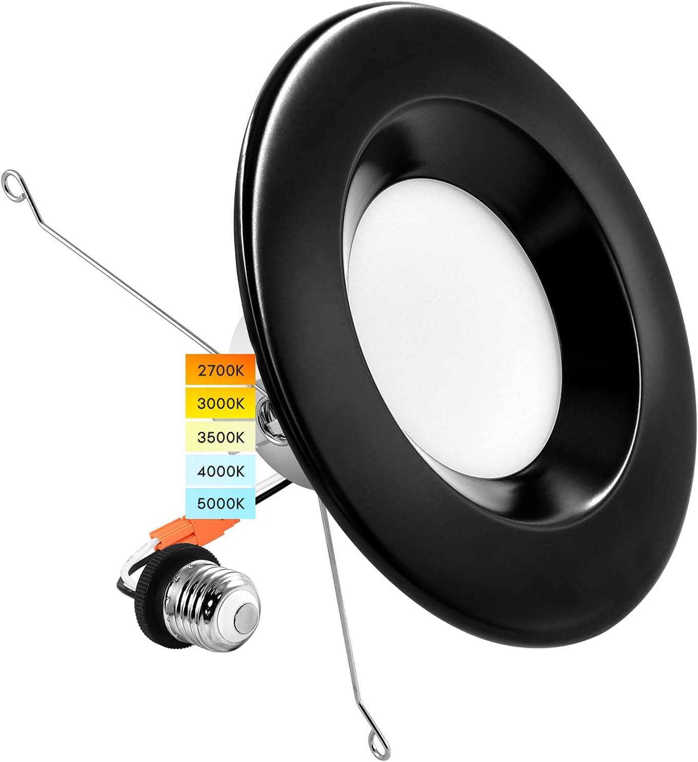 LUXRITE 5/6" LED Recessed Downlight, 14W=90W, CCT Color Selectable 2700K | 3000K | 3500K | 4000K | 5000K, Dimmable Light, 1100 Lumens, Wet Rated, Energy Star, Black Trim, IC Rated