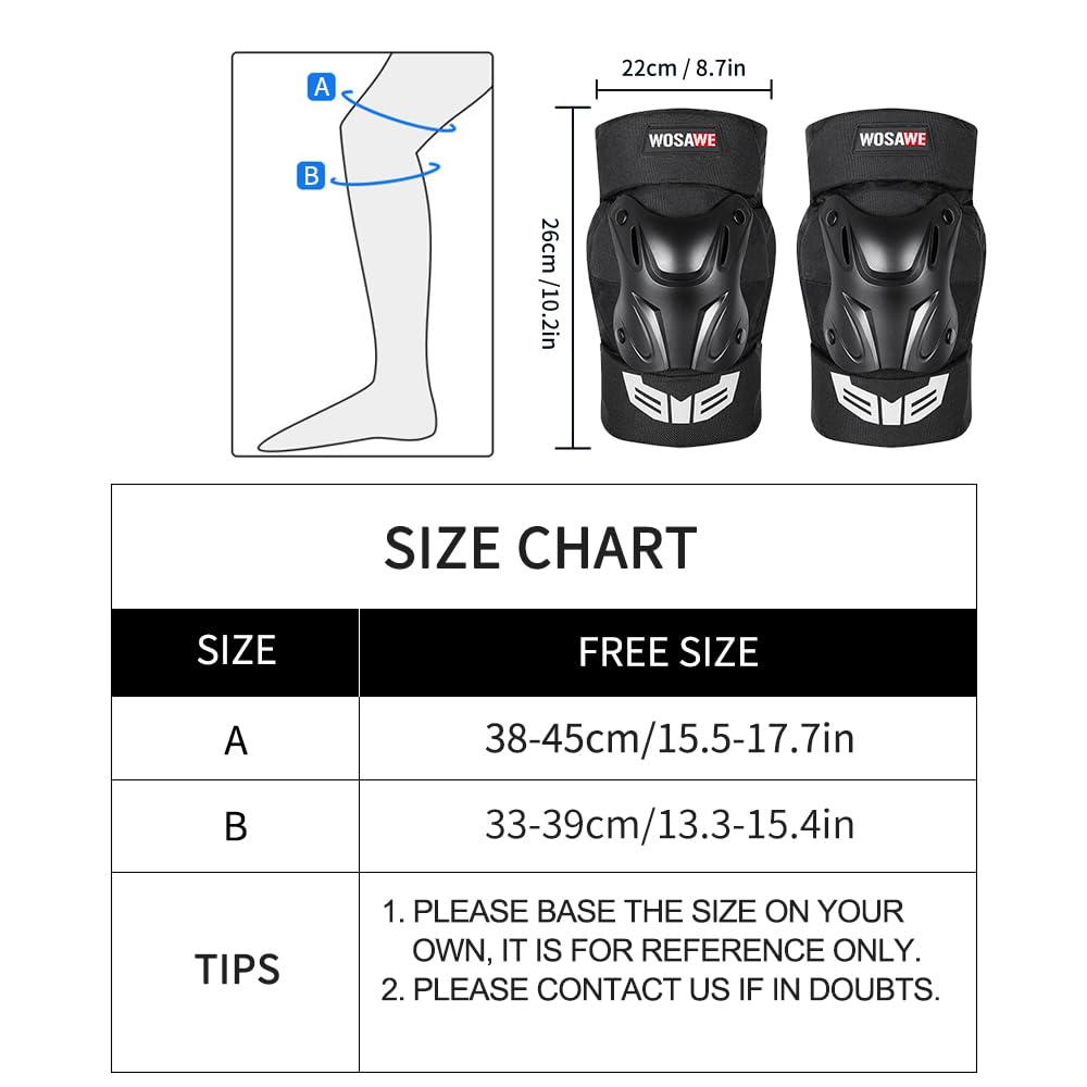 WOSAWE Knie-elleboogbeschermers voor motorfiets, verstelbare sportuitrustingsets voor fietsen, racen, skiën, schaatsen, skateboard, scooter (lange elleboog- en kniebeschermers