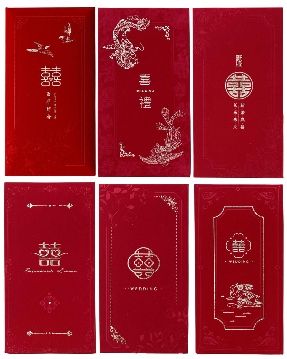 2026 Chinese New Year Red Envelopes for Wedding, Chinese Wedding Decorations, Velvet Finish Lucky Money Envelope Red Pockets 喜 Character Hongbao 6