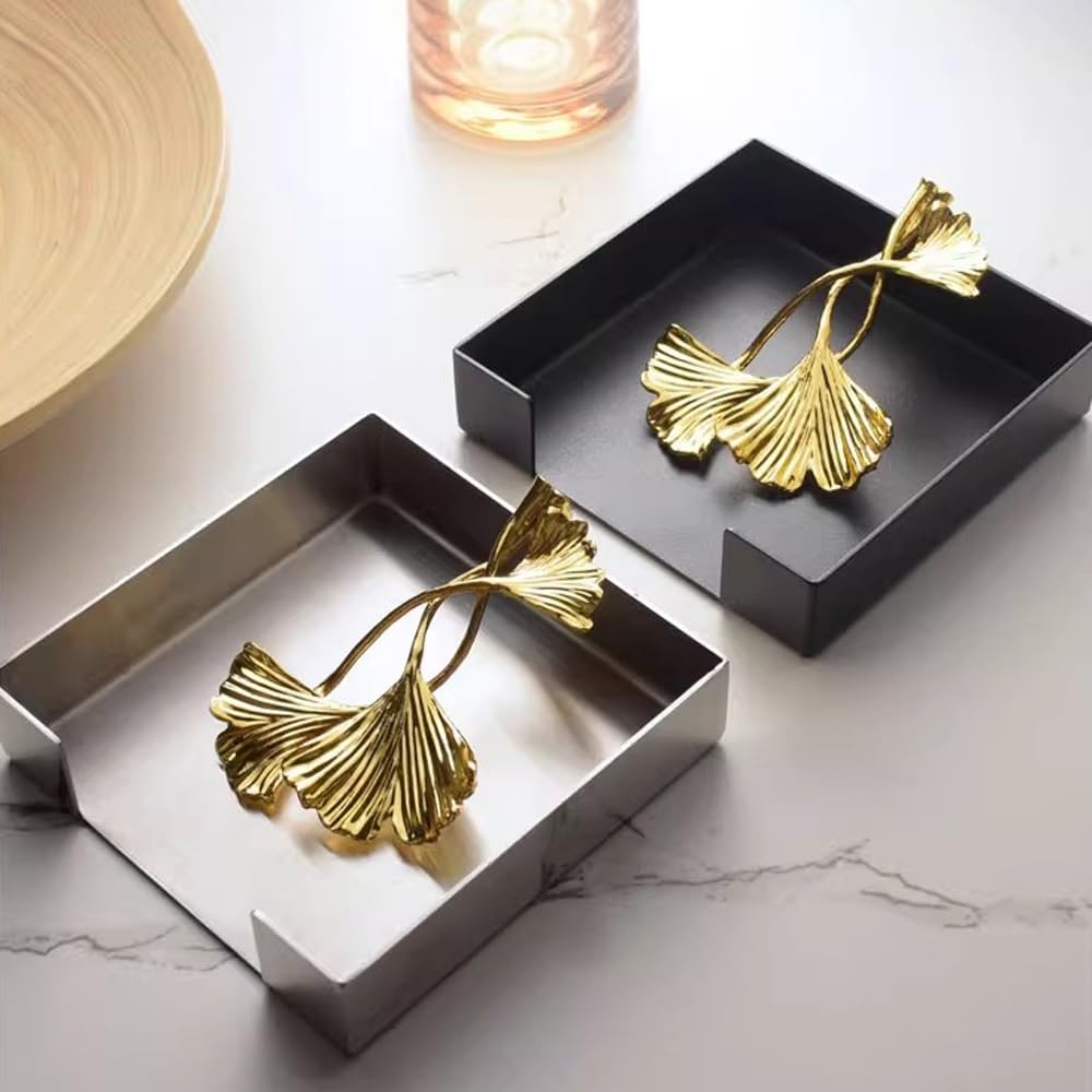 Portatovaglioli per tavolo, in acciaio inox, per tovaglioli di carta, portatovaglioli da cocktail, adatto per cucina, ristorante, bar, ufficio, feste, decorazione per la casa (ginkgo argento)