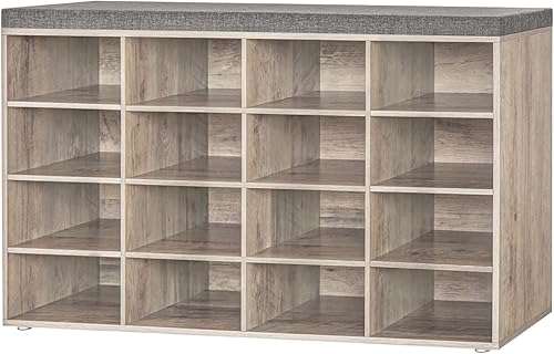 Miniatura 122 de DINZI LVJ Banco organizador de zapatos con cojín, zapatero de 9 cubos y estantes ajustables, multifuncional, para salas de estar, dormitorio, Gris