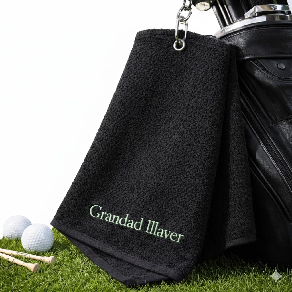 Yourdesign Personalised Golf Towel - Embroidered with your name or any text - 6 Colours to pick from