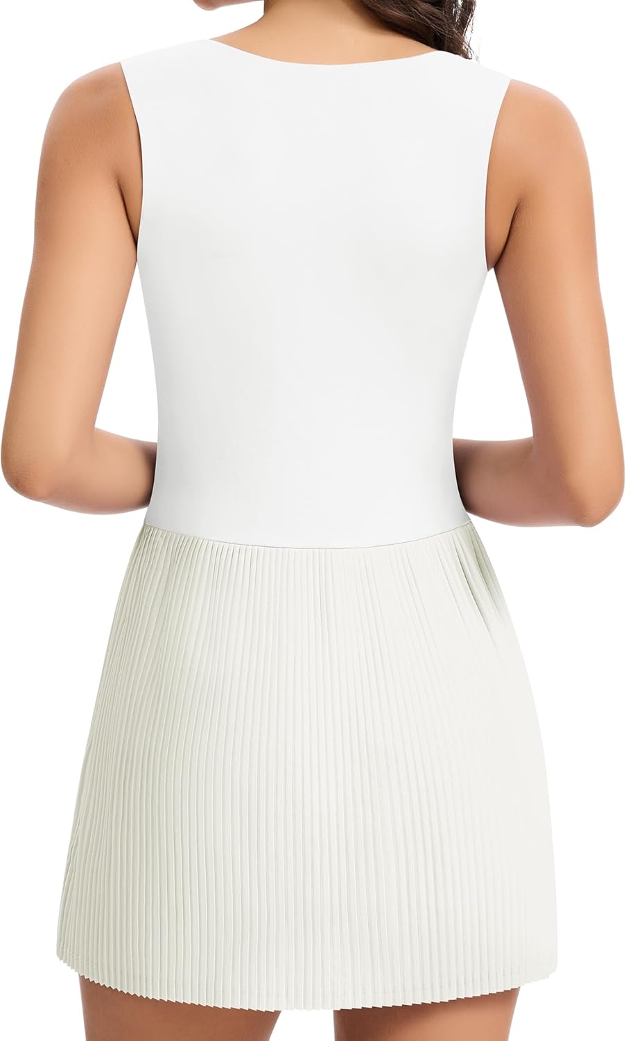JoyGirl Womens Square Neck Tennis Dress Pleated Sleeveless Golf Dress with Built in Shorts Athletic Dresses with Pockets
