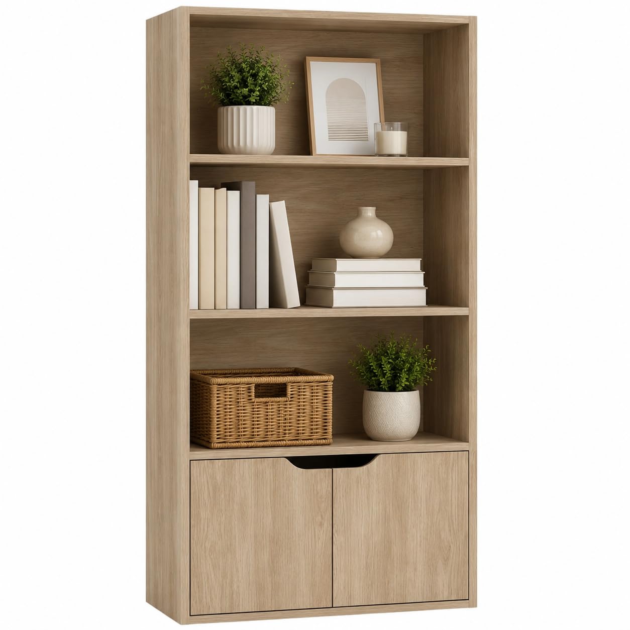 URBNLIVING 4 Tier Wide Wooden Bookcase Cupboard with 2 Doors Storage Shelving Display Shelf Cabinet Unit — image 1