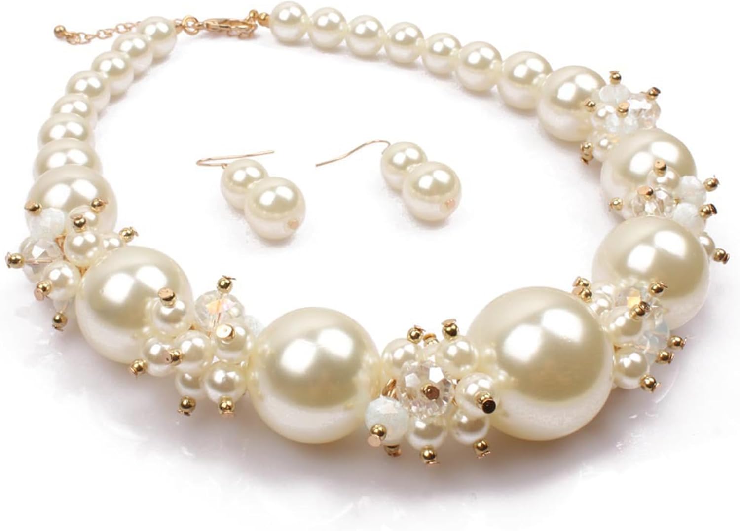 Dcfywl731 Pearl Necklace and Earring Set Pearls Jewlery Sets for Women Bridesmaid Jewelry Set Chunky Statement Big Large Pearls Choker Costume Jewelry for Women Wedding Jewelry for Brides - Image 9