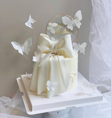 Miniatura 5 de Decoración para tartas de mariposa blanca, 11 piezas de decoración de mariposa para cupcakes de feliz cumpleaños, decoración de pastel de metal