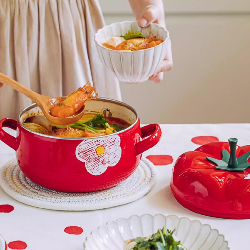 Pentola Di Smalto Di Pomodoro, Pentola Di Zuppa Di Smalto Artistico, Pentola Di Cottura Per La Casa, Superficie Liscia, Adatta Per Una Varietà Di Stufe, Pulizia Rapida,2l