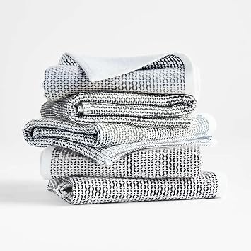 Realm 100% Cotton Dobby Textured Kitchen Dish Cloths | Jet Black 13" x 13" Inch 100% Soft, Plush & Absorbent Quick Drying Dish Towels 6 Pack