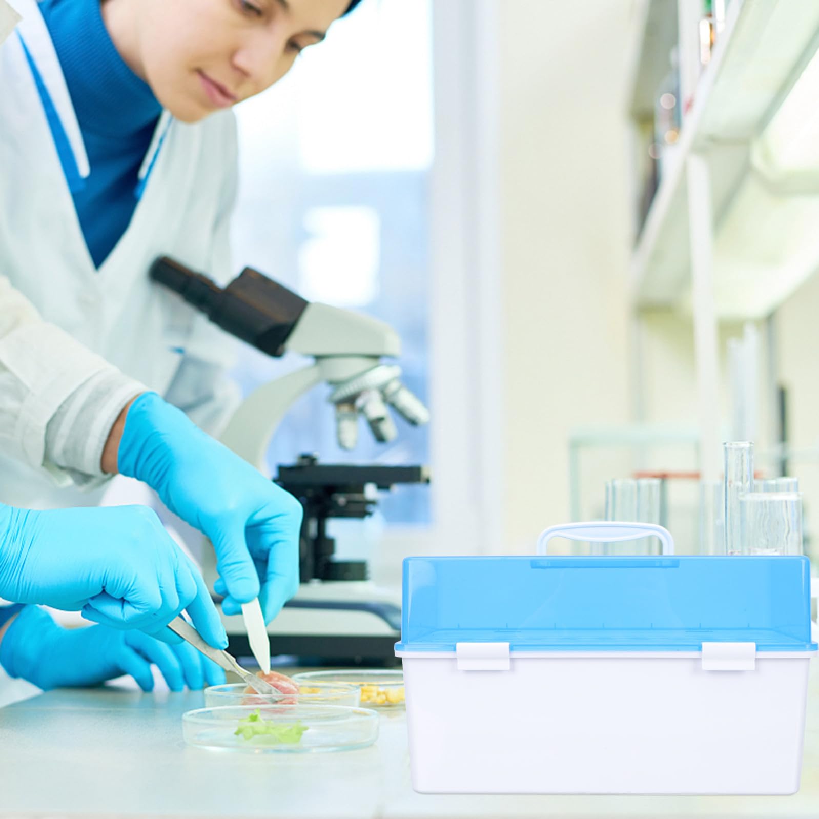 Supporto per Provette in Plastica Blu 50 Fori, Scatola Pratica e Facile da Pulire per Laboratorio e Ospedale Angoli Arrotondati