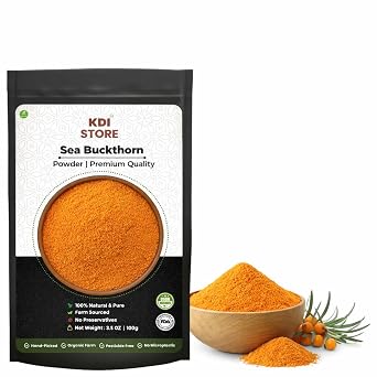 Organic Sea Buckthorn Berry Powder Sea Buckthorn Tea, Dried Seaberry, Seabuckthorn Espino Amarillo Rich in Nutrients Superfood Berries for Immunity, Heart, Digestion, Liver, Skin 4 Ounces