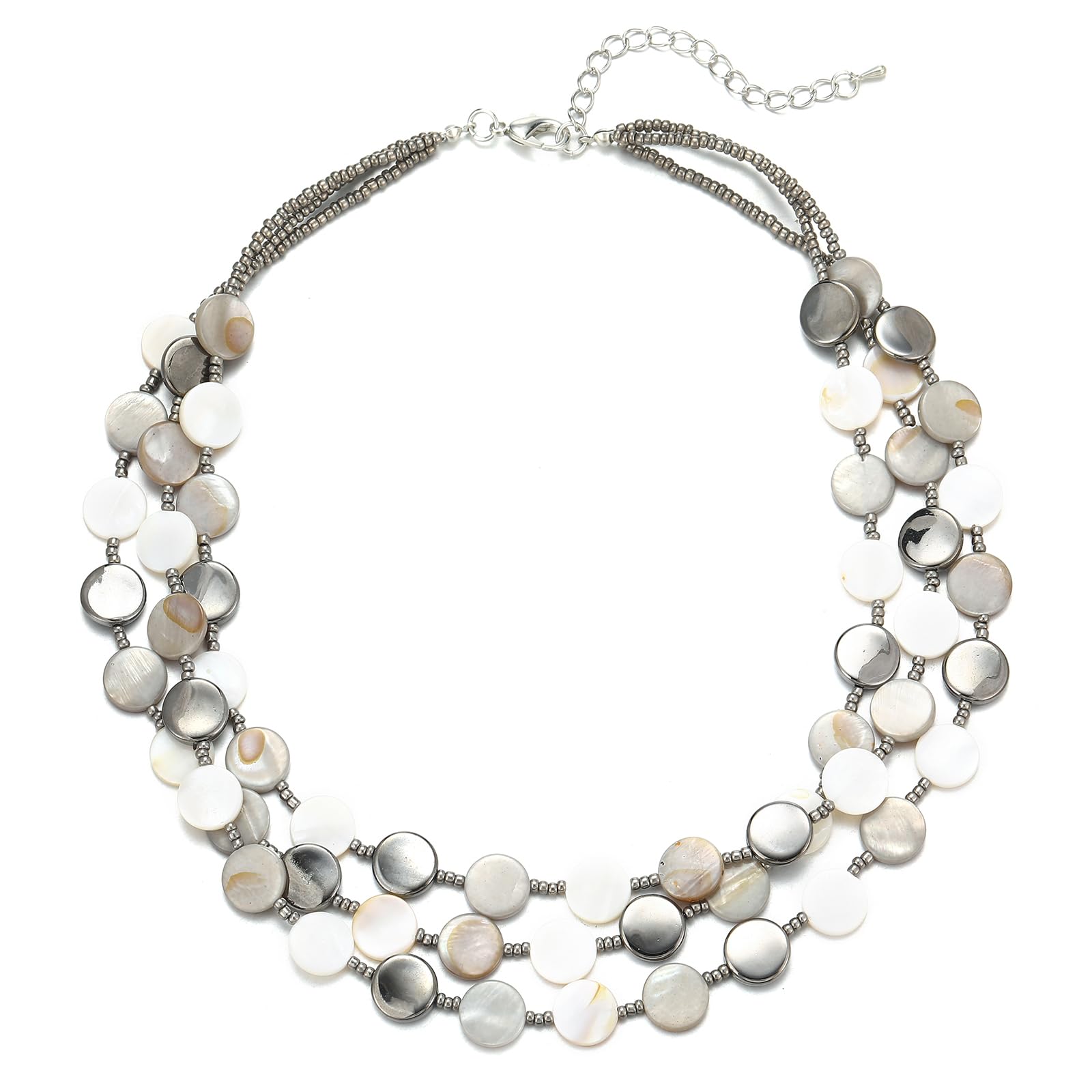 NoesslaLayered Beaded Chunky Necklace for Women Boho Two-color Shell Statement Necklace Fashion Collar Costume Jewelry Gifts for Mum