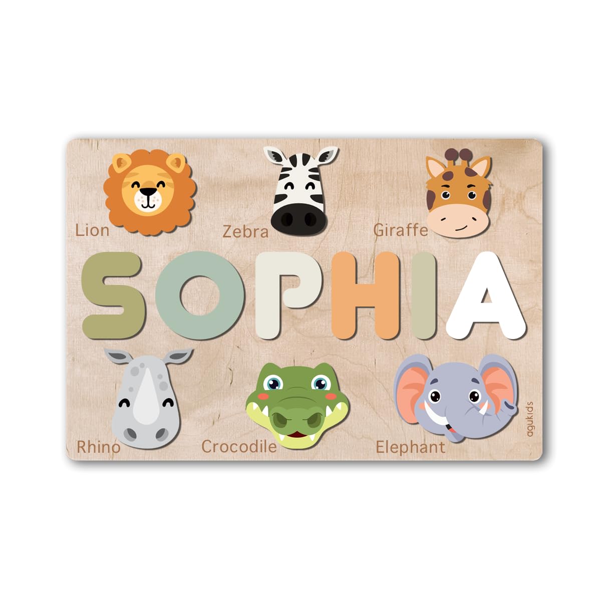 Baby Name Puzzle with Animals | Personalized Wooden Toys for Babies, Toddlers, and Kids | First Birthday Gifts for Girls and Boys