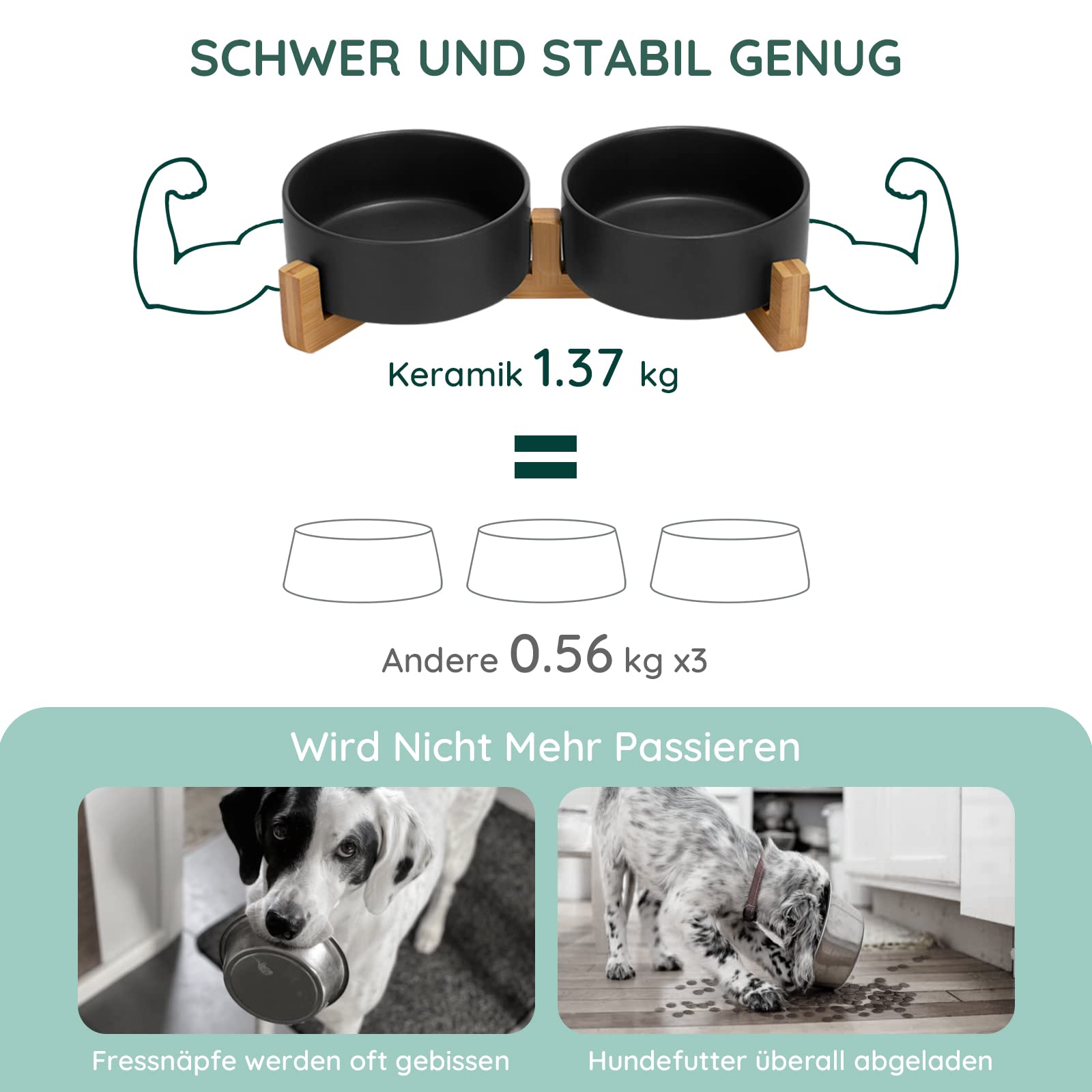 SPUNKYJUNKY Hundenapf Keramik Doppel Hund Futternapf mit Bambus Stnder fr  Katzen und Hunde (400ml, Schwarz) : Amazon.de: Haustier