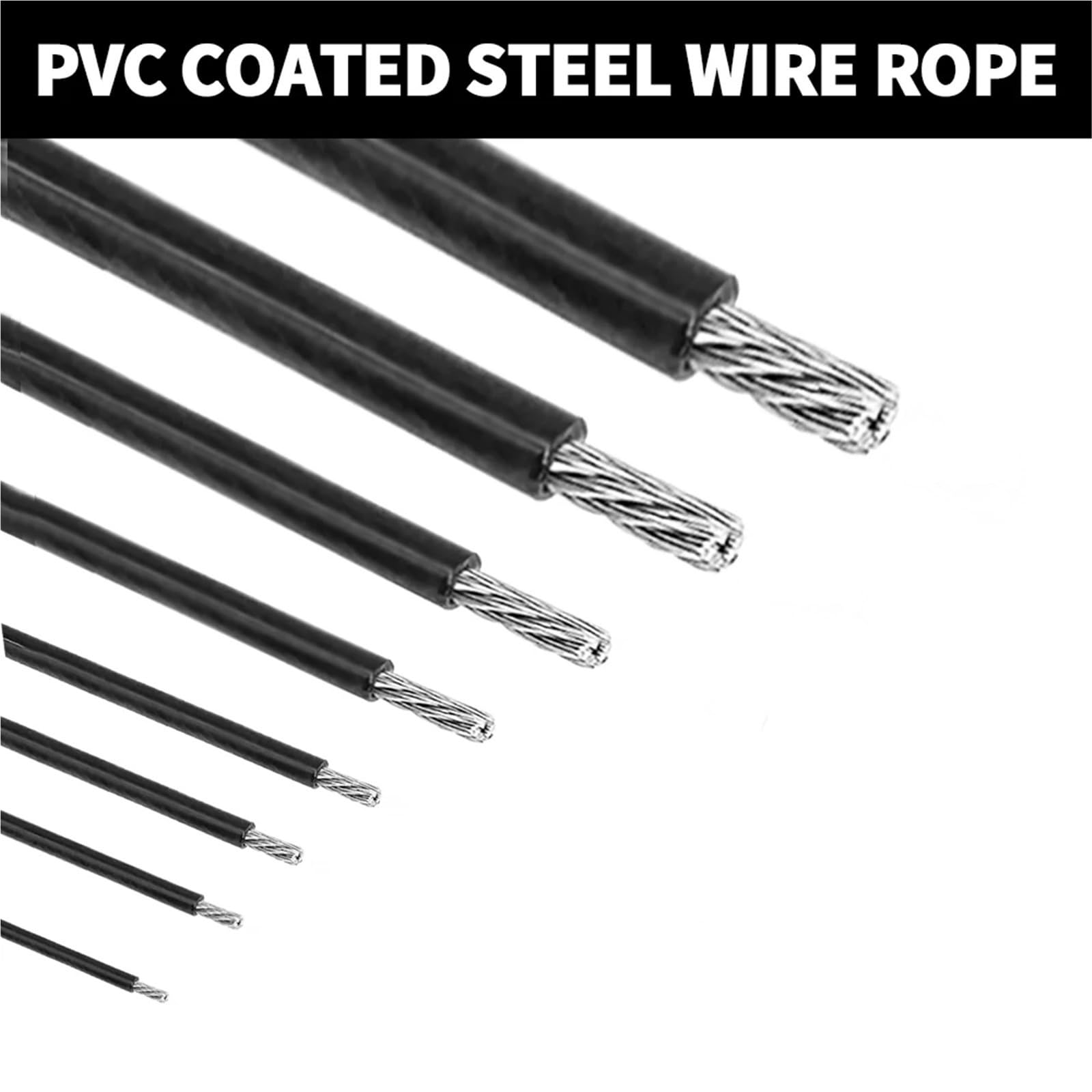 Alambre De Acero Plastificado Cable de acero inoxidable 304 con revestimiento PVC negro 2/3/4/5/6 mm, 50 m, buena resistencia a la corrosión(3.0mm)
