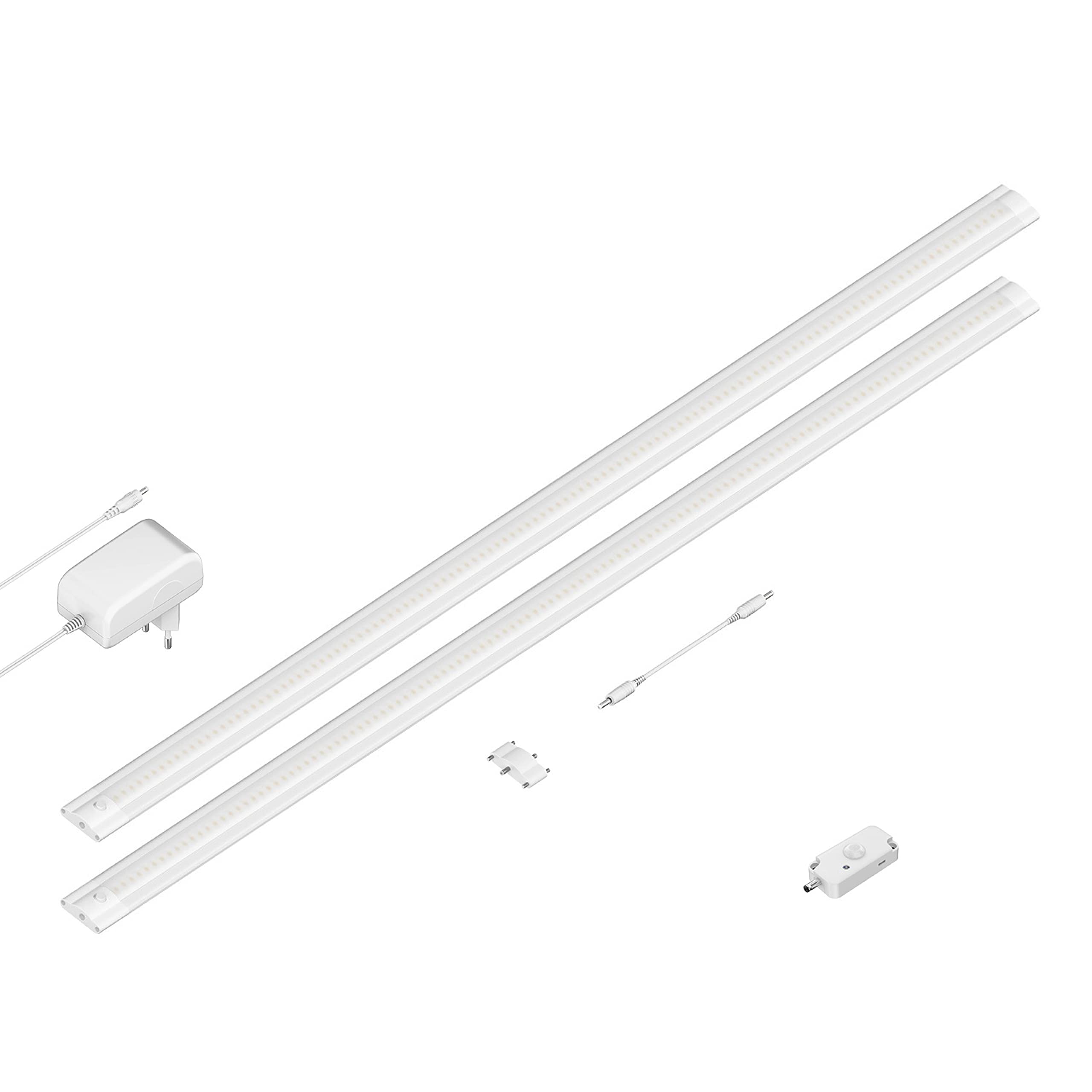 ledscom.de LED Unterbau-Leuchte SIRIS weiß matt, mit Bewegungsmelder, flach, je 90cm, je 1044lm, weiß 2er Set