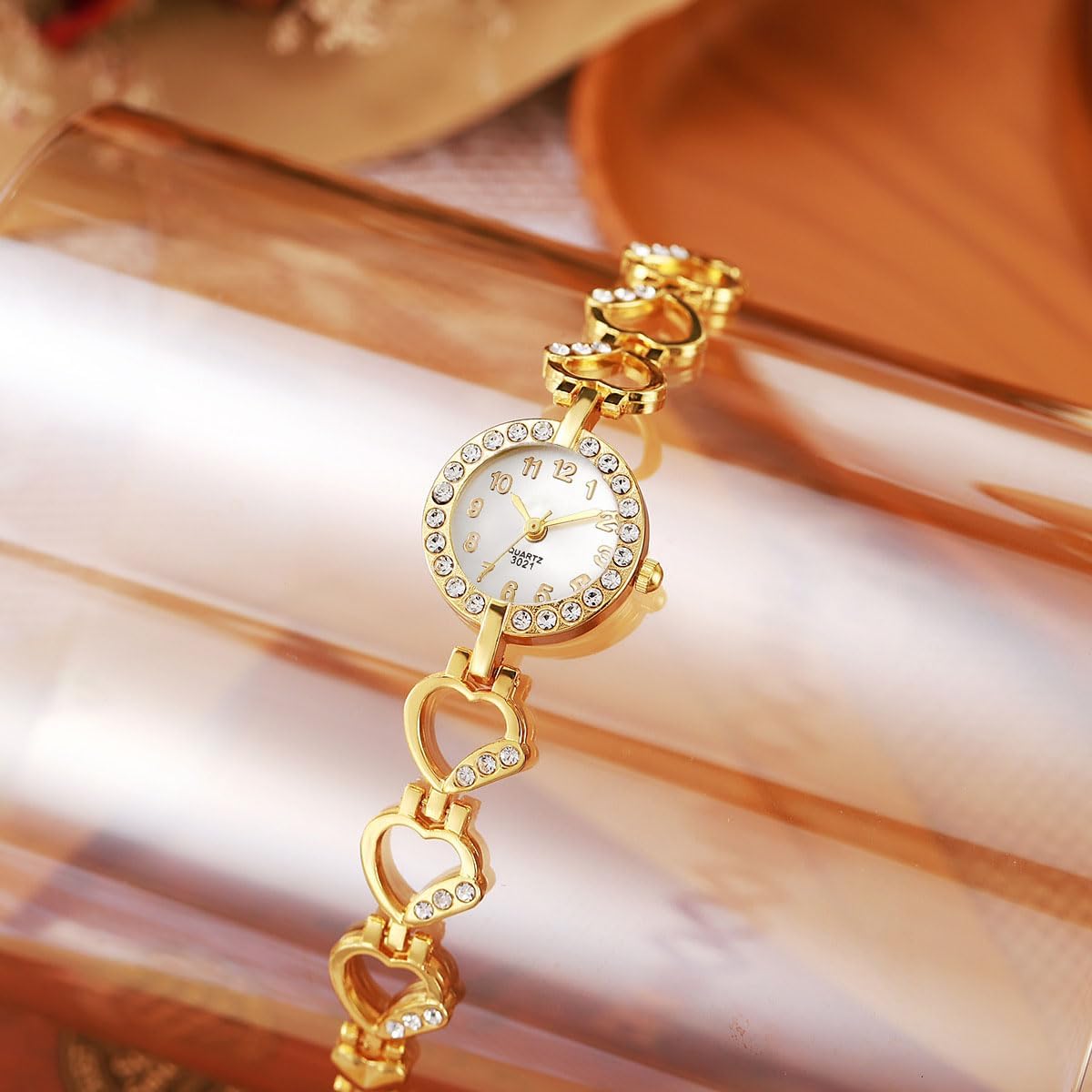 ADSBIAOYE Luxury Womens Diamond Bracelet Watch - Stylish Hollow Stainless Steel Strap Formal Wear - Image 3