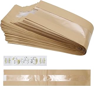 50 Pack Baguette Bread Kraft Paper Bag, Bread Loaf Packing Bags with Front Breathable Hole Window (4.3