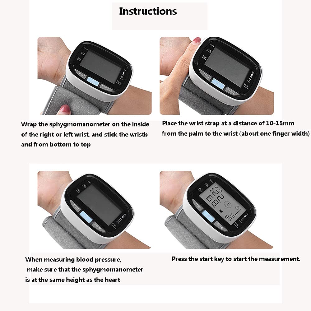 Monitor per la Pressione sanguigna, Monitor per la Pressione del Sangue del Polso per Uso Domestico Monitor BP con Polsino da Polso, Display Ampio modalità Dual Utenti per Uso Domestico,Voice