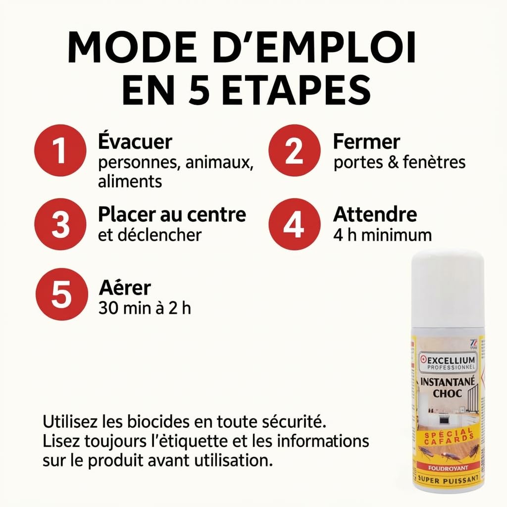 Excellium | Aérosol Fumigène Anti-Cafards Instantané Choc | 150 ml | 3 Semaines