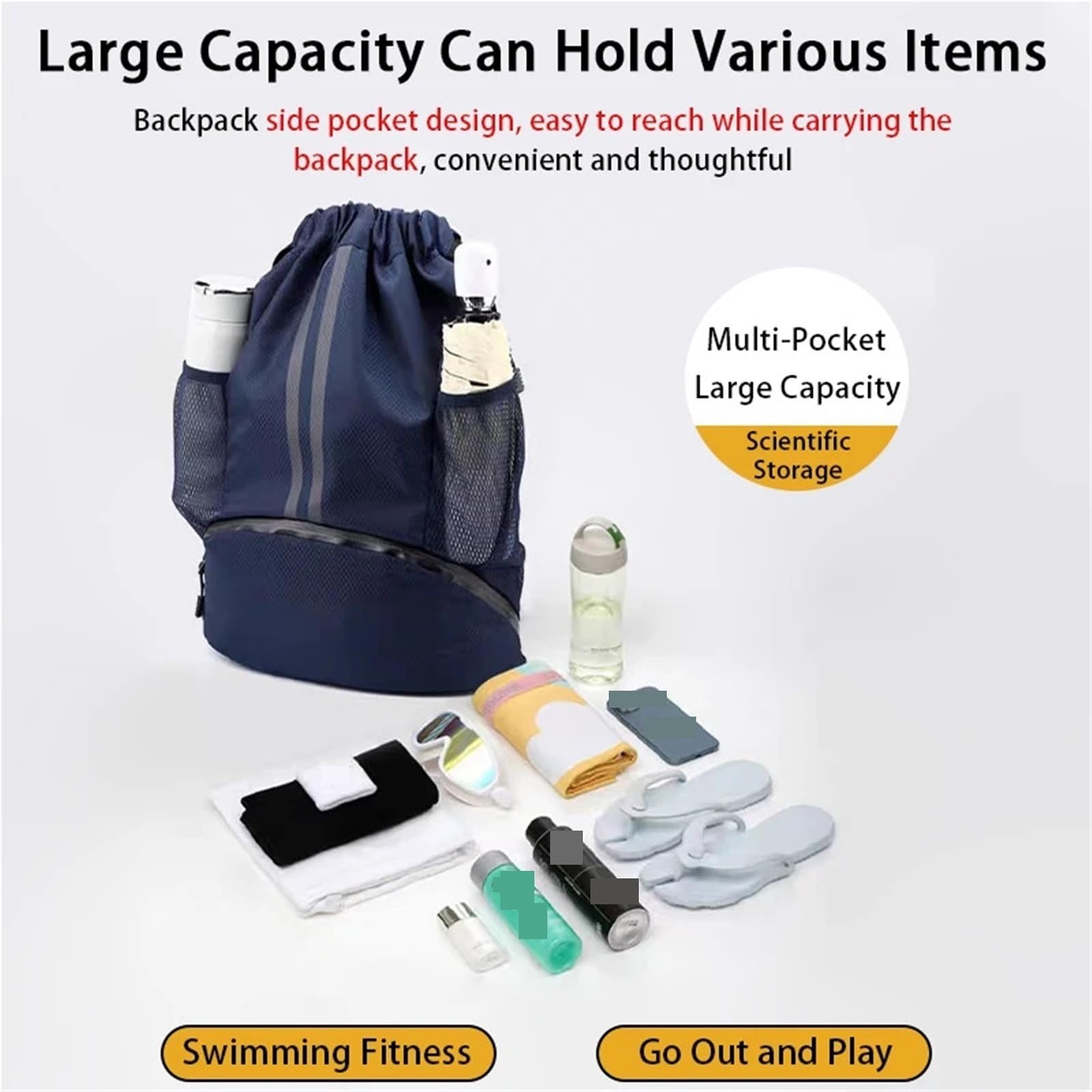 Rucksack mit Kordelzug Sportrucksack mit Kordelzug, Basketball-Rucksack for Damen und Herren, Schwimm-Sporttasche Schuhfach nassfester Tasche