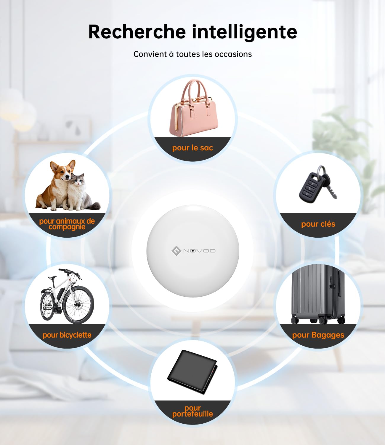 NOVOO Inteligentny tag, etykieta Bluetooth do Apple & Google Find My, alarm 80dB, wodoodporna IPX5, wymienna bateria, idealna do kluczy, walizek i toreb, 4 sztuki