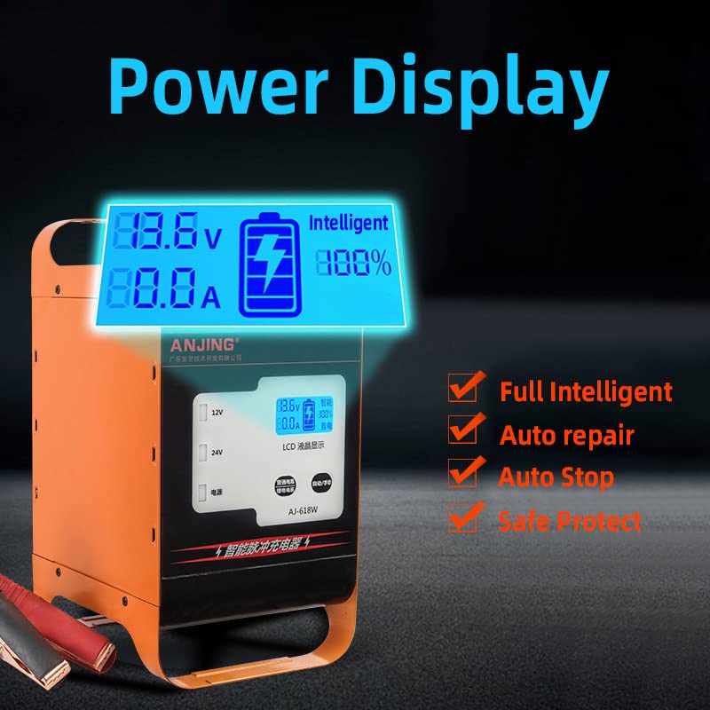 Carica Batterie per Auto Carica Rapida 600 W 400 W SUV Camion Caricabatteria for Auto Universale 12 V 24 V Grande Caricabatteria for Auto 50A/30A di Ricarica for Batteies Caricabatterie Auto (Color :