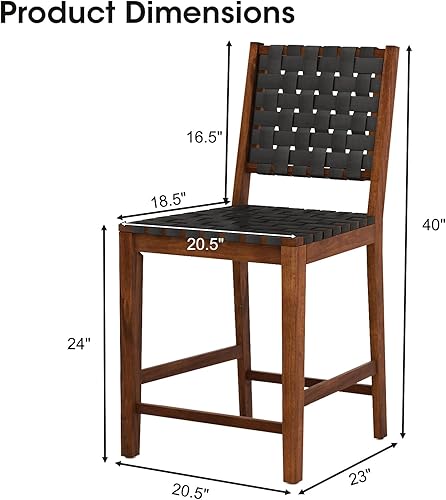 Miniatura 3 de Juego de sillas de altura de barra de 2,24 pulgadas de altura de asiento con asiento y respaldo tejidos, correas de piel sintética sintética para