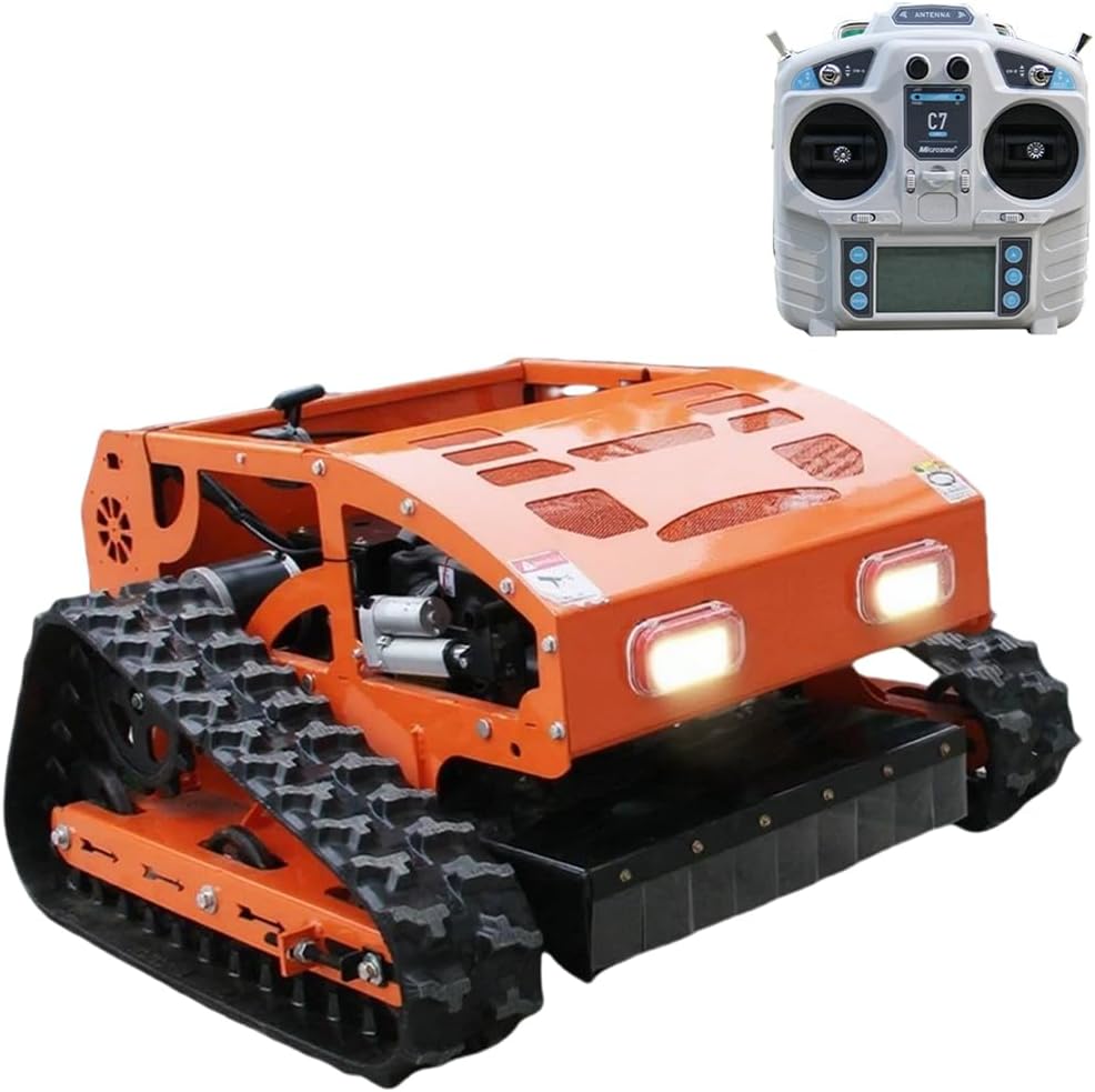 9 HP Gas RC Robotic Lawn Mower with Snow Plow - Remote Control Lawn Mower Robot, 600m Range, 21.6" Cutting Width for Slopes, Orchards & Commercial Use (Orange)